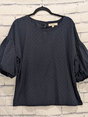 LOFT Navy Blue Puffy Sleeve Blouse Women's Size Large